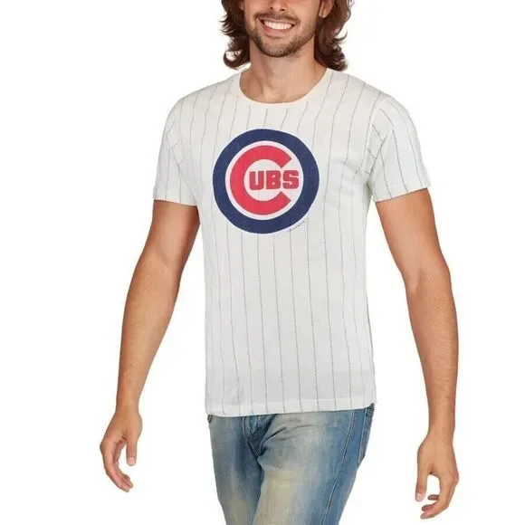 Red Jacket Chicago Cubs T-Shirt Mens XL White Brass Tacks Pinstripe Licensed NEW - Picture 2 of 10